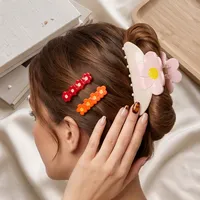 Set Jepit Rambut Asetat Motif Bunga, Jepit Buaya Geometris, Aksesoris Rambut untuk Wanita, Penataan Rambut Sehari-hari dan Pernikahan
