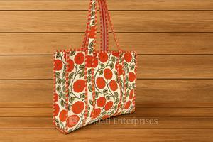 Sac fourre-tout en coton matelassé sac à bandoulière fait à la main pour femmes léger Durable 300 GSM tissu Design Vintage lavable Look élégant - Product Image 4