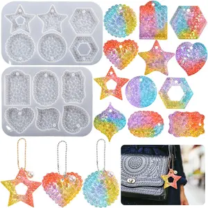 Dropping glue resin pendant keychain silicone mold diamond pattern five-pointed star love circular listing for DIY handmade