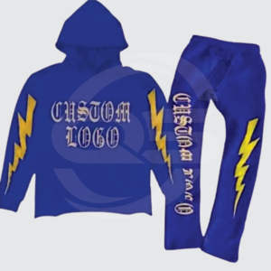 Conjunto de chándal de peso pesado de alta calidad para hombre, chándal con hombros caídos para joggers apilados con estampado de hojaldre para invierno - Product Image 1