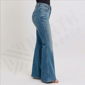 Custom Logo <b>Women</b> Trendy High Waisted Customized Color Denim <b>Jeans</b> Flat Front Straight Soft Stretchable Casual Fit Vintage Pant - Product Image 3