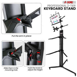 5 Core Keyboard Stand 2 Tier Column for 61/76/88 Key board Heavy Duty Aluminum Build Stands - Product Image 3