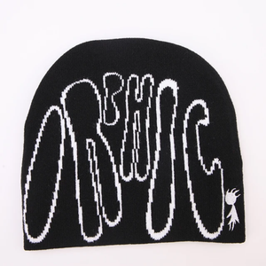 Vente en gros d'usine Bonnet d'hiver en jacquard de luxe Bonnet en tricot acrylique crâne avec logo personnalisé Style doux et luxueux pour le voyage - Product Image 3