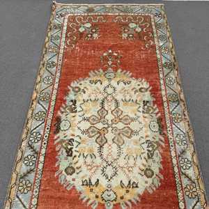 Vintage Rug, 0.3x1.1 ft <b>Runner</b> Rug, <b>Red</b> Blue Wool Rug - Product Image 4