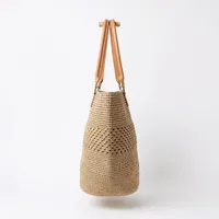 Sac fourre-tout décontracté en paille de raphia avec motif ajouré, deux poignées, grande capacité, style bohème, sac à main pour femme, usage quotidien