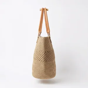 Sac fourre-tout décontracté en paille de raphia avec motif ajouré, deux poignées, grande capacité, style bohème, sac à main pour femme, usage quotidien - Product Image 3