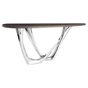 โต๊ะคอนโซลตกแต่งลายหินอ่อนหรูหราทันสมัยโต๊ะโลหะสีทองสำหรับห้องนั่งเล่นของโรงแรมโต๊ะกาแฟ - Product Image 4