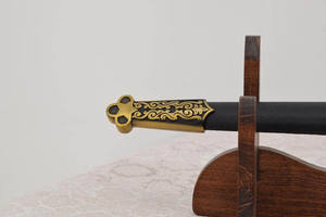 Épée maçonnique de qualité supérieure Tyler Master Mason, lame en acier Damas, étui en cuir noir argenté, poignée en laiton, fourreau, personnalisable OEM - Product Image 6