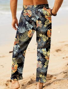 Knitted Canvas Men's Straight Mid Waist Jogger <b>Pants</b> Casual Summer Beach <b>Yoga</b> Breathable Quick Dry Elastic Drawstring <b>Baggy</b> - Product Image 3