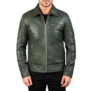 Chaqueta de Motociclista de Cuero Genuino para Hombre, Invierno, Superior, con Cuello Alto, Logotipo Frontal, Elegante, Protectora y de Alta Calidad - Product Image 1