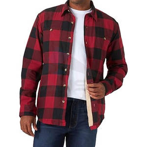Chaqueta Camisa de Manga Larga para Hombre, Forrada de Sherpa, Aislante, Cálida, para Invierno, Informal y de Trabajo, Rojo Búfalo - Product Image 1