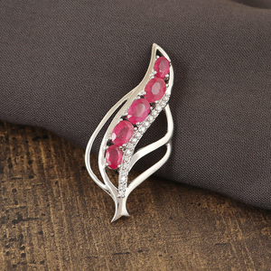 Hợp thời trang độc đáo 14k bạc lá Trâm hình bầu dục <span class=keywords><strong>Ruby</strong></span> với tùy chỉnh đá quý cá nhân Wedding brouch pins đối với phụ nữ - Product Image 2