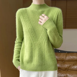 Wholesale <b>Oversized</b> Mock Neck 100% Cotton Fleece <b>Women's</b> Sweatshirts Embroidered Ribbed Bottom Customize <b>Women</b> Sweaters - Product Image 4
