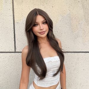 Luanne-DWY Long-Length Natural Wavy Brown Glueless Synthetic <b>Wig</b> Transparent Lace Front Middle Part Synthetic <b>Wigs</b> for Women - Product Image 6