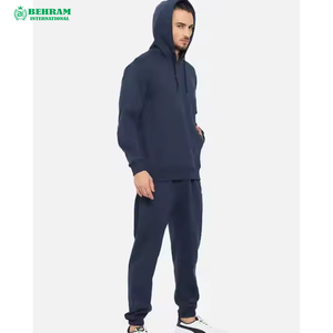 Ensemble de survêtement pour homme 100% coton à capuche, couleur unie, sweat-shirt et pantalon de jogging à manches longues, vêtements décontractés d'automne avec poches latérales - Product Image 2
