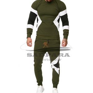 Venta al por mayor de talla grande con logotipo personalizado chándal de hombre 100% algodón sólido transpirable sudor Jogging dos piezas traje de entrenamiento de primavera - Product Image 5