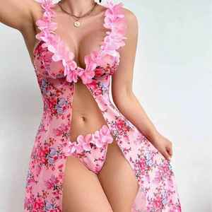 Conjunto de Lencería Sexy para Mujer, Nuevo Modelo 2026, con Encaje y Diseño Abierto, Ropa de Dormir Larga, Conjunto de Dos Piezas - Product Image 1