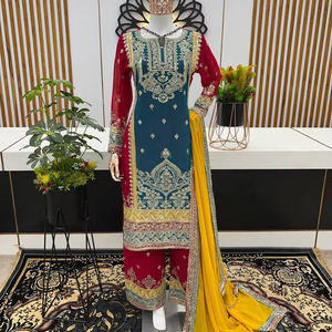 Dernier Designer Faux Georgette Broderie Séquence Travail Palazzo Suit Par Fab Zone - Product Image 1