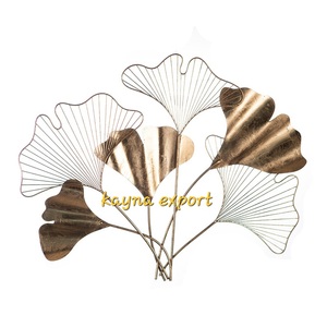 Art mural gingko en métal personnalisé art mural indien artisanal en métal pour la décoration de la chambre art mural design feuille fini or de luxe - Product Image 4