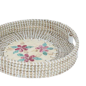 ช่างฝีมือถาดไม้หญ้าทะเลทรงกลมและแม่มุกพร้อมไม้ถูมือธรรมชาติสำหรับโต๊ะกาแฟและของตกแต่งจากเวียดนาม - Product Image 2