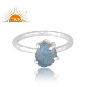 แหวนพลอยอความารีนธรรมชาติทำจากเงินสเตอลิง925ล่าสุดผู้ผลิตเครื่องประดับตามสั่ง - Product Image 3