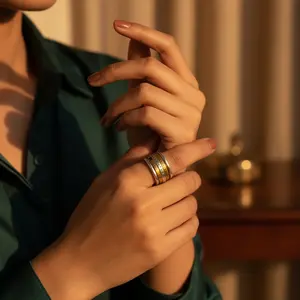 925 Silver & 18K Rose Gold Plated Fashionable <b>Spinner</b> <b>Ring</b> <b>for</b> <b>Women</b> Stainless Steel Inlay Anxiety Relief Romantic Style - Product Image 2