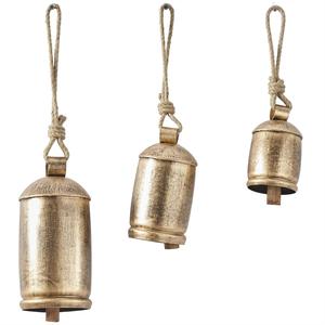 Juego de tres campanas de vaca con acabado dorado, mango de cuerda artesanal, colgante de pared decorativo Vintage, campanas de vaca de la suerte de latón - Product Image 1