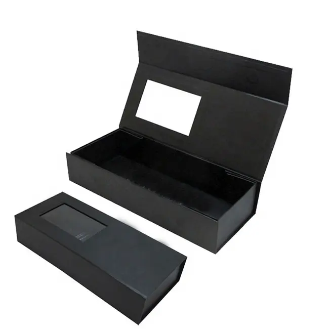 Kotak kemasan rambut palsu magnetis lipat hitam logo kustom kotak hadiah premium wig kotak kemasan mewah