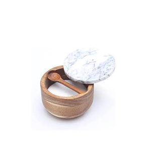 Bol de madera ecológico para sal y pimienta, contenedor de especias, caja de madera para sal y pimienta con tapa de mármol, muestra gratis - Product Image 1