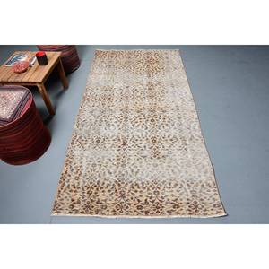 Vintage Large Area Wool <b>Rug</b> 3.5' X 6.8' <b>Boho</b> Style Geometric Patchwork Hallway Rectangle Beige Brown Latex for Bedrooms Hallways - Product Image 1
