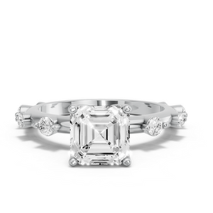 Anillo de diamantes Asscher Tulip Basket con banda flotante - Product Image 1