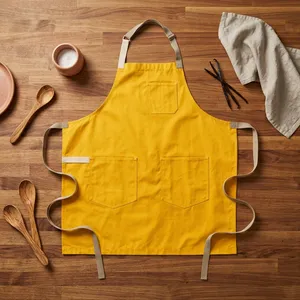 Tablier classique en jean sans manches avec bretelles en cuir et trois poches, écologique pour la cuisine et l'usage quotidien, lavable en machine - Product Image 2