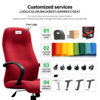Chaise de bureau de direction en tissu à dossier haut avec accoudoirs fixes, option colorée, chaise ergonomique de bureau, silla ergonomica oficina, sillas gerenciales