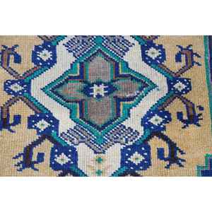 Alfombra Turca de 1.4x3.6 pies, Alfombra Pequeña Vintage, Alfombra Persa Azul y Amarilla - Product Image 5