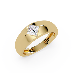 Trendy 14K Pure Gold Solitaire <b>Ring</b> Princess Cut Lab Grown Diamond Square Bezel <b>Thick</b> Dome Band Unisex Jewelry Engagement <b>rings</b> - Product Image 2