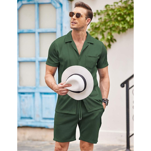 Ensemble deux pièces décontracté pour homme : chemise à manches courtes unie et short, 100 % coton, séchage rapide, idéal pour l'hiver (vente en gros) - Product Image 4