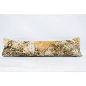 Gold Kantha Patchwork Wool <b>Pillow</b> 12x48 Inch Rustic Design Embroidered Floral Vintage Woven Decorative Cushion for Car Floor - Product Image 1