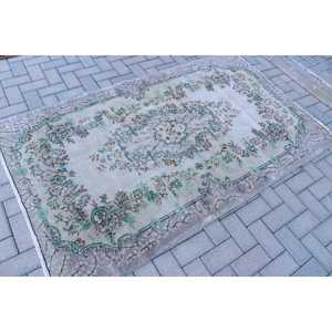 Tapis, 4x6,5 pieds, tapis vintage, tapis en patchwork vert, laine - Product Image 2