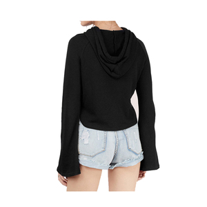 เสื้อสเวตเตอร์มีฮู้ดสีส้มสำหรับผู้หญิง แขนยาว แขนทรงโคมไฟ ถักทอสีทึบ สวมใส่สบายๆ ในฤดูใบไม้ร่วง - Product Image 5