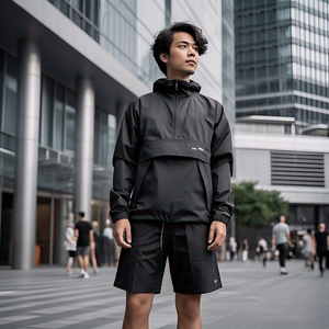 Veste imperméable à séchage rapide ensemble de shorts en gros coupe-vent costume zippé short de randonnée léger pour hommes vestes de pluie deux pièces - Product Image 2