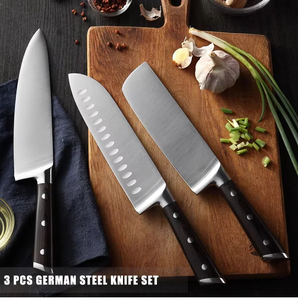 Juego de 3 Cuchillos de Chef al por Mayor - Cuchillos Santoku y Cleaver de Acero Inoxidable 3Cr13 con Mango G10 - Product Image 6