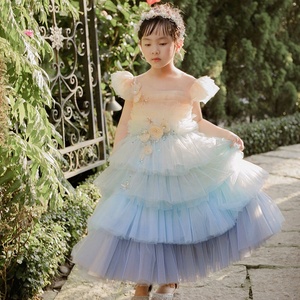 เดรสผ้าทูลประดับลูกปัดดอกไม้3D หลายชั้นสำหรับเด็กผู้หญิงสีฟ้าทะเลพร้อมแขนสั้นเดรส Muriel สไตล์เจ้าหญิงสำหรับงานปาร์ตี้ - Product Image 5