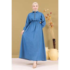 Vestido Casual de Mezclilla Azul Oscuro con Cintura Elástica con Cierre - Product Image 6