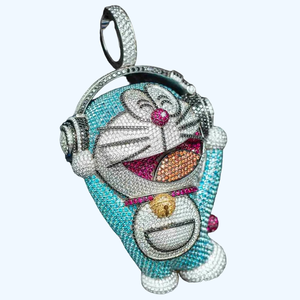Colgante de acero inoxidable con forma de Doremon Chapado en plata de ley 925 sólida, estilo Hip Hop, joyería de moda para niños, piedra de diamante - Product Image 1