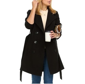 Manteau long à simple boutonnage, dernière tendance, pour le bureau, formel, pour femmes, couleur noire, respirant - Product Image 1