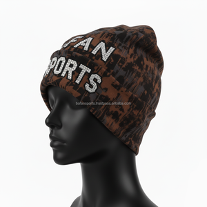 Women Winter <b>Beanie</b> Cap Knitted Fleece Inner Rhinestone Letter Design <b>Brown</b> Camo Pattern Custom Logo Patch jacquard <b>Beanie</b> Cap - Product Image 3