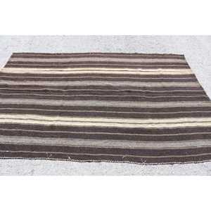 Tapis turc de 4,6 x 7,5 pieds, tapis Kilim abstrait marron - Product Image 2