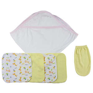 Ud2 Serviette à capuche pour bébé avec débarbouillettes et gant de toilette, ensemble de 6 pièces en polyester, bambou et coton pour le bain des nourrissons - Product Image 1