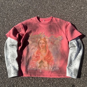 Strass impression numérique acide lavé graphique t-shirts pour hommes pierres précieuses Double couche T-shirt à manches longues pour t-shirts unisexes - Product Image 4