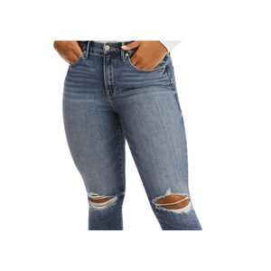 กางเกงยีนส์ทรงสกินนี่สีดำเอวสูงสำหรับผู้หญิง แบรนด์ Good American รุ่น Destroyed Stovepipe ผ้าเดนิมระบายอากาศได้ดี ไซส์ M ทรงบูทคัท ขาเดฟ พร้อมโลโก้ที่เอว - Product Image 2